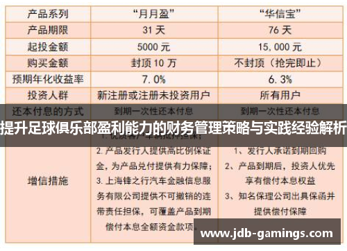 提升足球俱乐部盈利能力的财务管理策略与实践经验解析